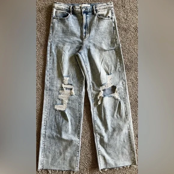 Altar'd State Light Wash Distressed Straight Leg Jeans - Picture 3 of 4